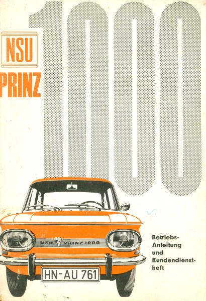 NSU Prinz 1000 Betriebsanleitung und Kundendienstheft, original