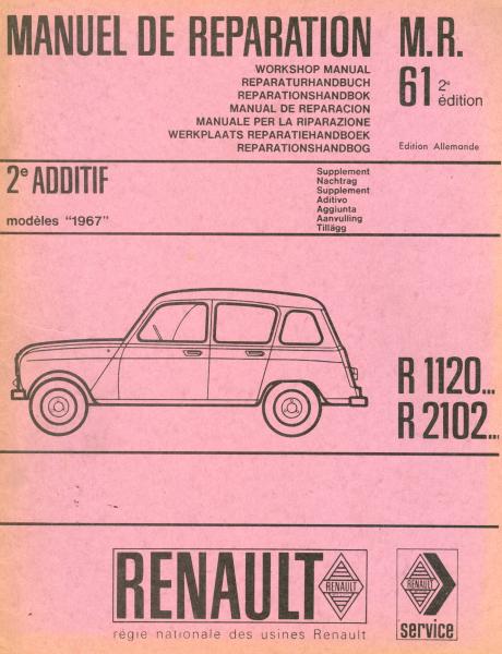 Renault R 1120, 2102, 2. Nachtrag zum Reparaturhandbuch MR. 61
